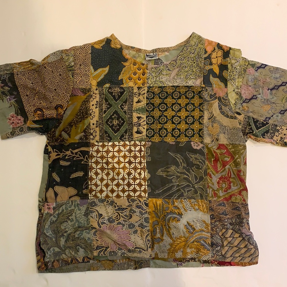 Patchart Patchwork Cotton Basic Crew Neck Tee - image 1